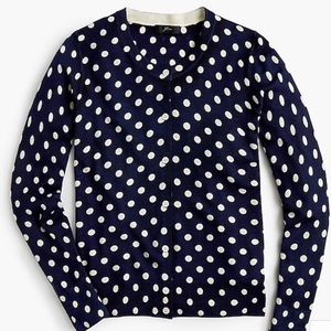 J.Crew Wool Jackie Cardigan Size XL Navy Polka Dot
